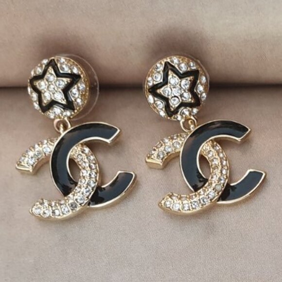 Star Dangle Gold Crystals Enamel Earrings Fashion Women Casual Formal Jewelry - Picture 4 of 5